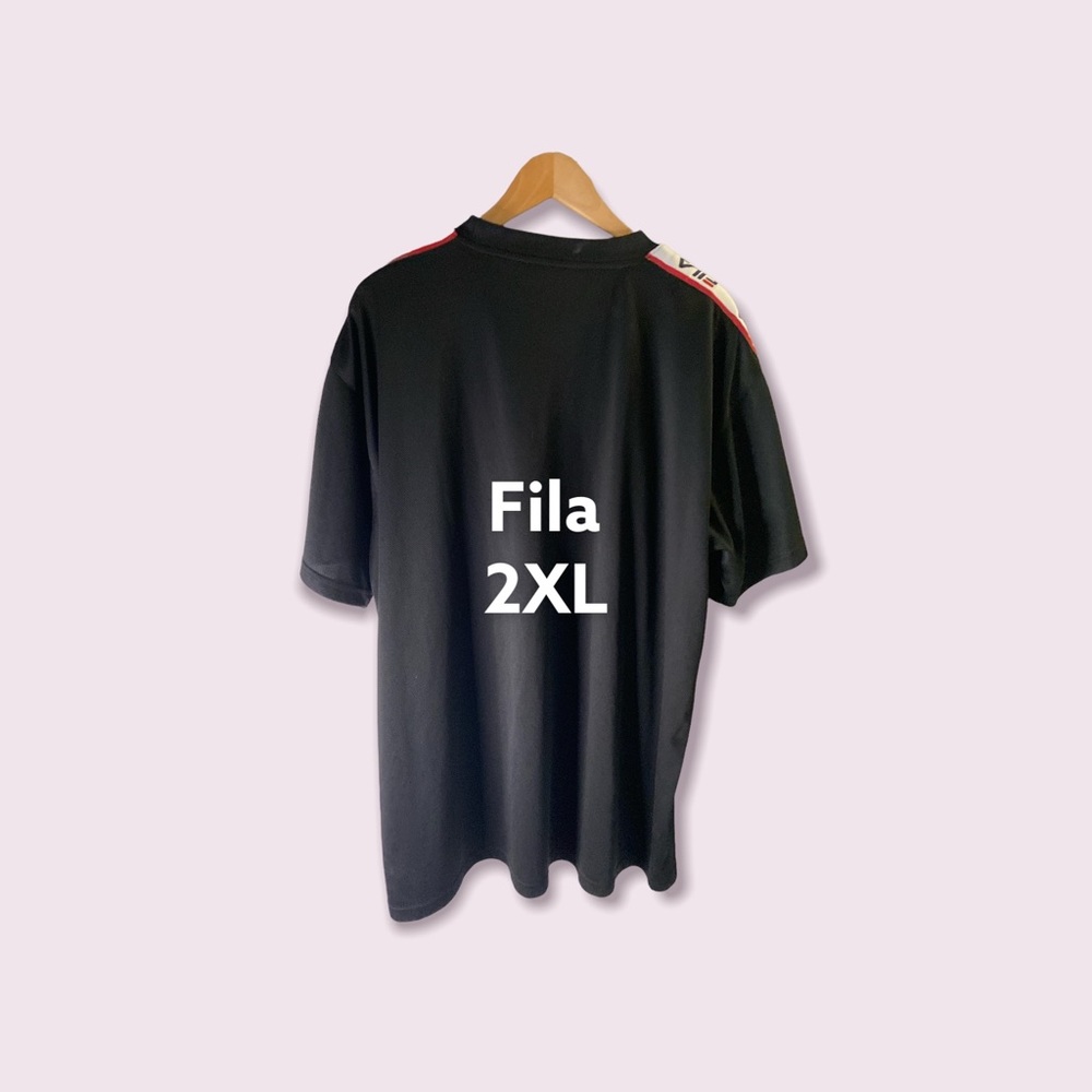 Fila Black Taped Shoulders Heavyweight Short Sleeve Tee 2XL Preowned - Picture 3 of 5
